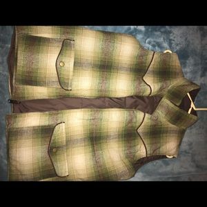 Green and brown plaid reversible vest